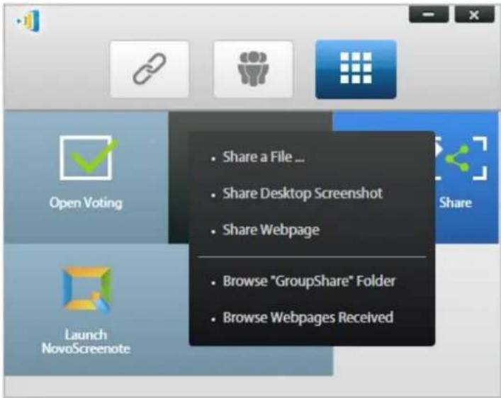 Share a File ... Share Desktop Screenshot Share Webpage Browse "GroupShare" Folder Browse Webpages Received