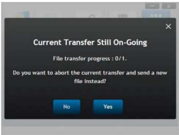Current Transfer Still On-Going File transfer progress : 0/1. Do you want to abort the current transfer and send a new file instead?