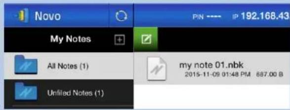 Novo PIN --- IP 192.168.43 My Notes All Notes (1) Unfiled Notes (1) my note 01.nbk 2015-11-09 01:48 PM 687.00 B