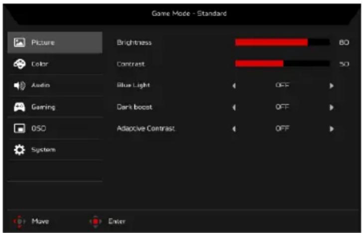 ACER Nitro RX241Y - Adjusting the Picture - 1