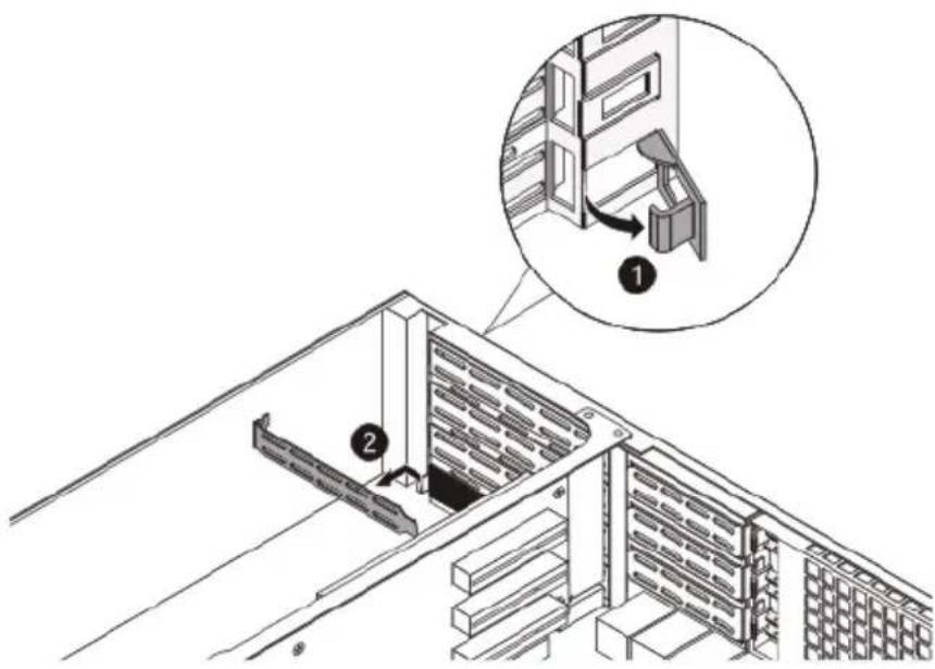 Technical diagram showing a server rack with labeled components and an inset magnified view of the rack structure.