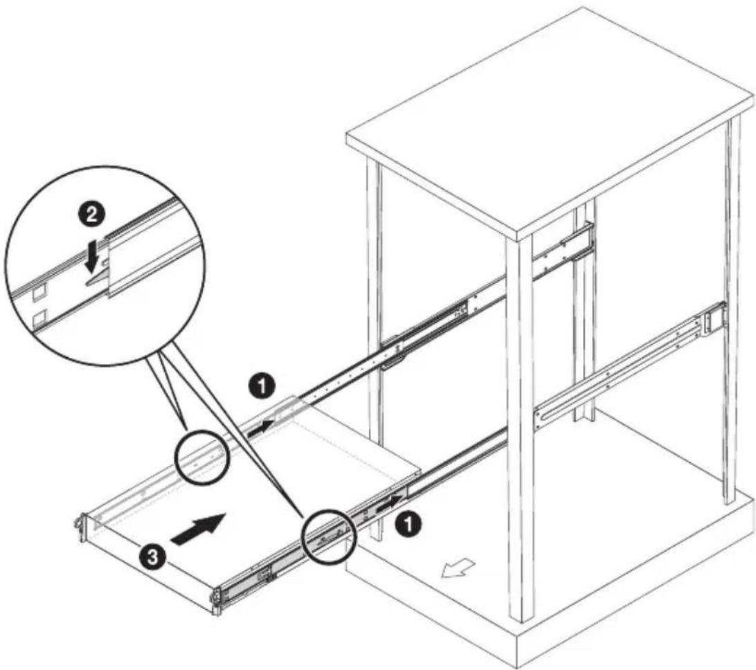 Technical diagram of a mechanical assembly with numbered components and directional arrows indicating assembly steps