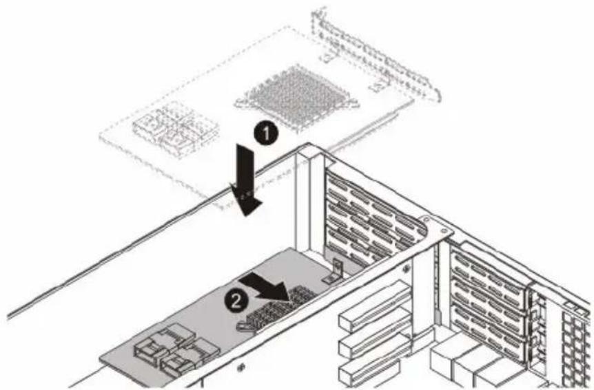 Technical diagram showing a warehouse or storage facility with labeled components and directional arrows indicating flow or movement.