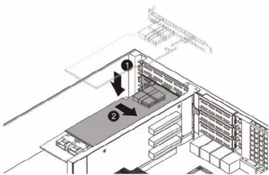 Technical diagram of a warehouse or storage facility with labeled components and directional arrows indicating flow or movement.