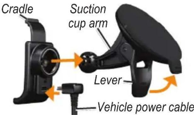 Cradle Suction cup arm Lever Vehicle power cable