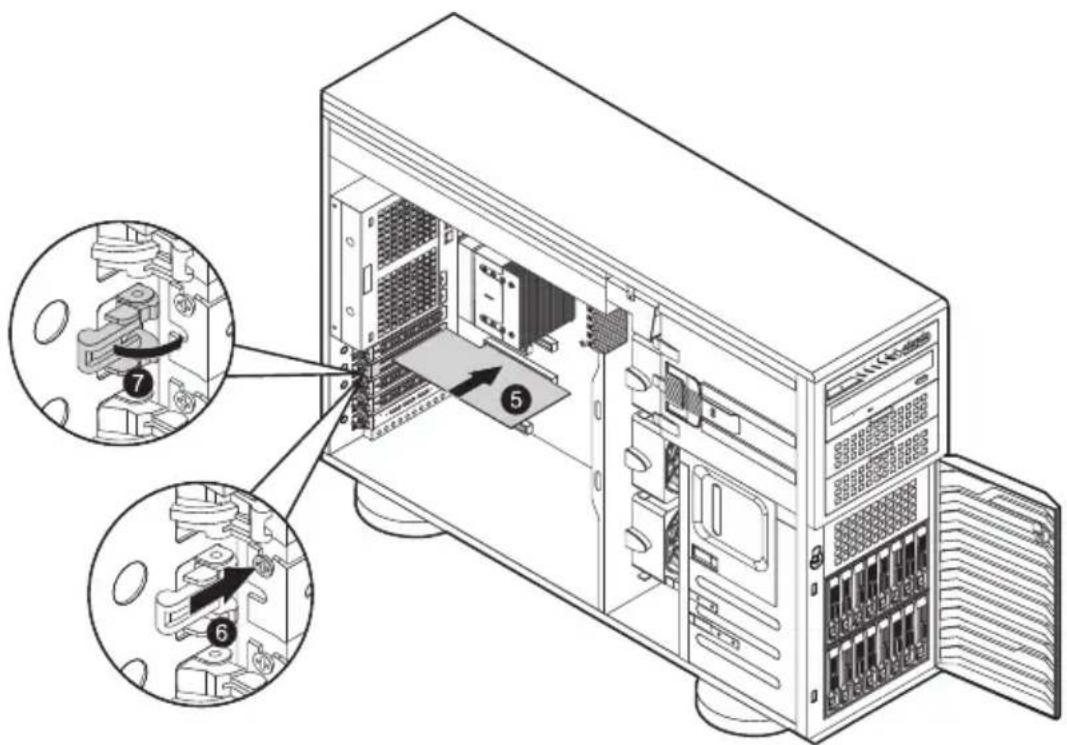 Technical diagram of a server rack with labeled components and close-ups showing internal structure details