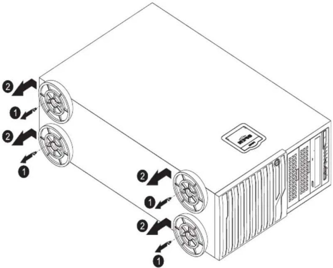 Diagram of a computer power supply unit with labeled components and directional arrows indicating flow or movement.