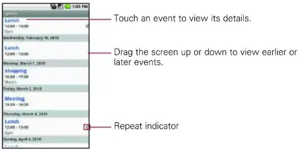 LG Ally - To switch to Agenda view - 1