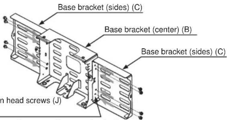 Base bracket (sides) (C) Base bracket (center) (B) Base bracket (sides) (C) in head screws (J)