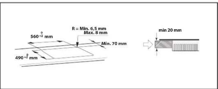 560°² mm R = Min. 6,5 mm Max. 8 mm 490⁺² mm Min. 70 mm min 20 mm