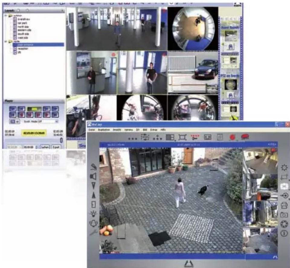 Screenshot of a car security camera interface with multiple surveillance feeds and a 3D street scene preview.
