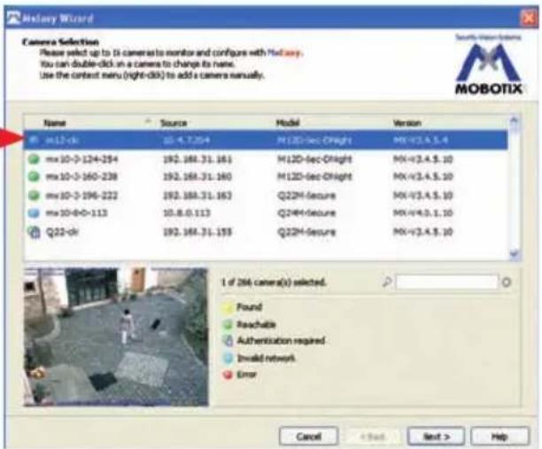 Moslary Wizard Camera Selection Please select up to 16 cameras to monitor and configure with Malway. You can double-click on a camera to change its name. Use the context menu (right-click) to add a camera manually. Name Source Model Version m12-dk 10.4.7.254 M12D-sec-Dight MX-V3.4.5.4 mx10-0-124-254 192.168.31.161 M12D-sec-Dight MX-V3.4.5.10 mx10-0-160-238 192.168.31.160 M12D-sec-Dight MX-V3.4.5.10 mx10-0-196-222 192.168.31.163 Q22M-feature MX-V3.4.5.10 mx10-0-0-113 10.8.0.113 Q24M-feature MX-V3.4.5.10 Q22-dk 192.168.31.153 Q22M-feature MX-V3.4.5.10 1 of 264 camera(s) selected. Found Reachable Authentication required Invald network Error Cancel < Back Next > Help