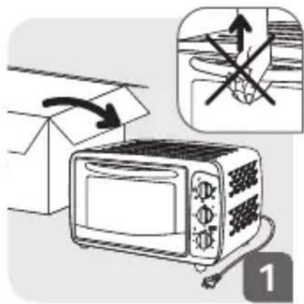 Diagram showing a toaster with wind turbine blades and an open door, accompanied by a warning sign indicating no need for ventilation.