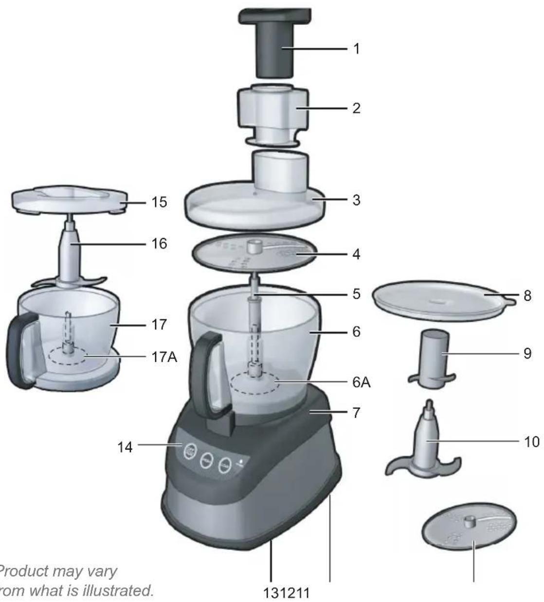 1 2 3 4 5 6 6A 7 8 9 10 14 15 16 17 17A 131211 Product may vary from what is illustrated.