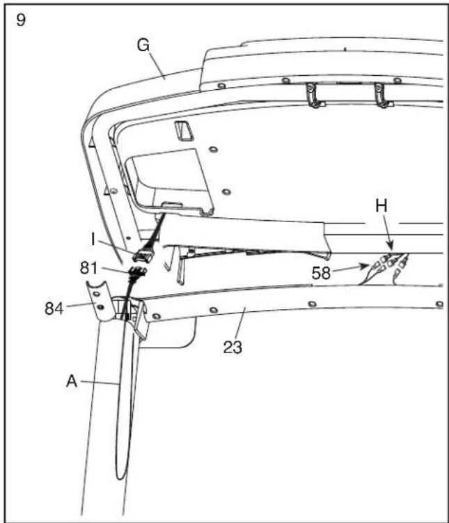 NordicTrack S40 - Legen Sie den rechten Pfosten (90) neben die Basis (6). Drücken Sie die Durchführung (77) in das quadratische Loch (B) am rechten Pfosten (90). Achten Sie darauf, das Erdungskabel (C) nicht einzuklemmen. - 7