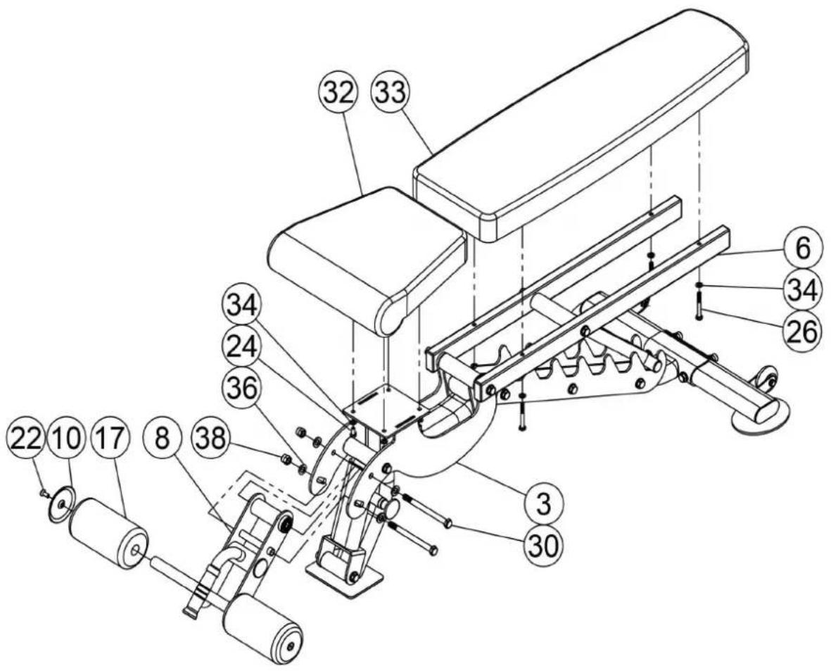 TAURUS Studio B950 - Schritt 2: Montage von Beinstrecker, Schaumstoffrollen, Sitzpolster und Rückenpolster - 1