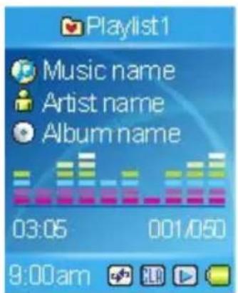 Playlist1 Music name Artist name Album name 03:05 001/050 9:00am