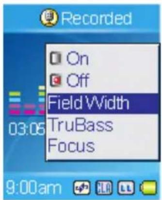 Recorded On Off Field Width TruBass Focus 03:05 9:00am