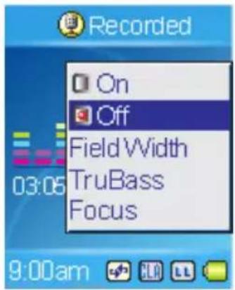 Recorded On Off Field Width TruBass Focus 03:05 9:00am