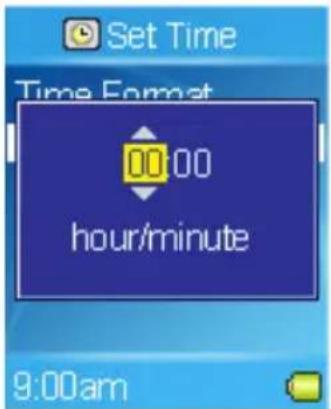 Set Time Time Format 00:00 hour/minute 9:00am