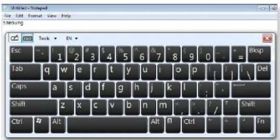 Untitled - Notepad File Edit Format View Help SAMSUNG ESC 1 2 3 4 5 6 7 8 9 0 = Bksp Tab q w e r t y u i o p [ ] Del Caps a s d f g h j k l . Shift z x c v b n m / Shift Ctrl # Alt Alt F Ctrl Fn