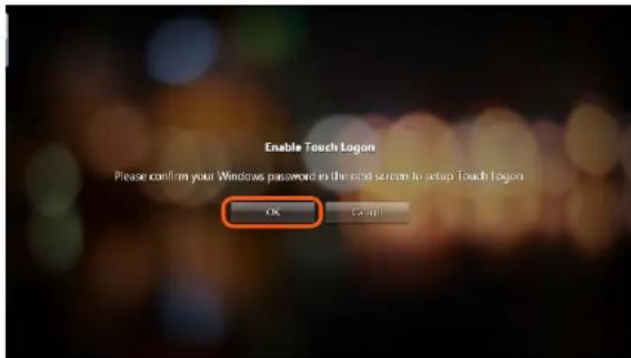 Enable Touch Lagon Please confirm your Windows password in the next screen to setup Touch Lagon OK Cancel