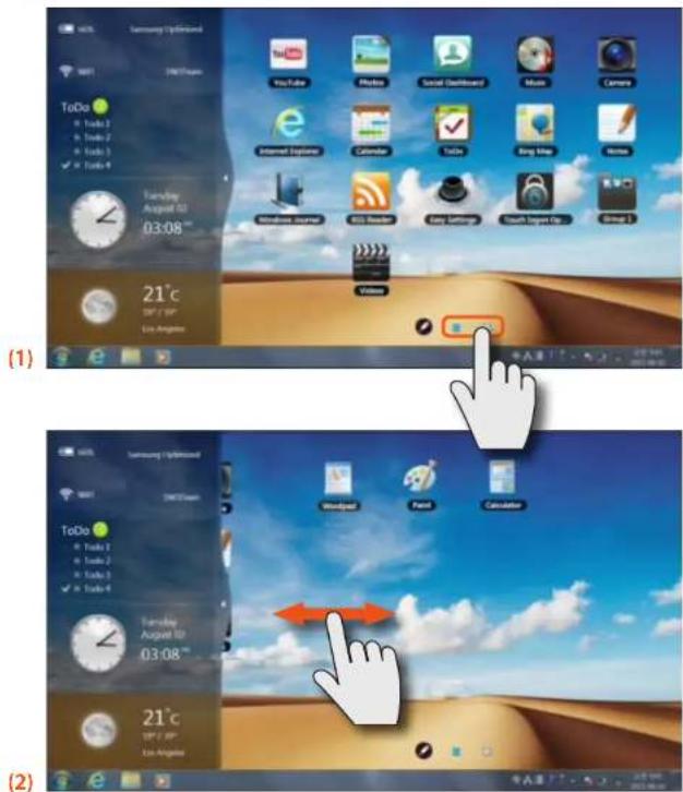 Screenshot of a macOS desktop showing two application windows with icons and timecode, highlighting UI controls for desktop navigation.