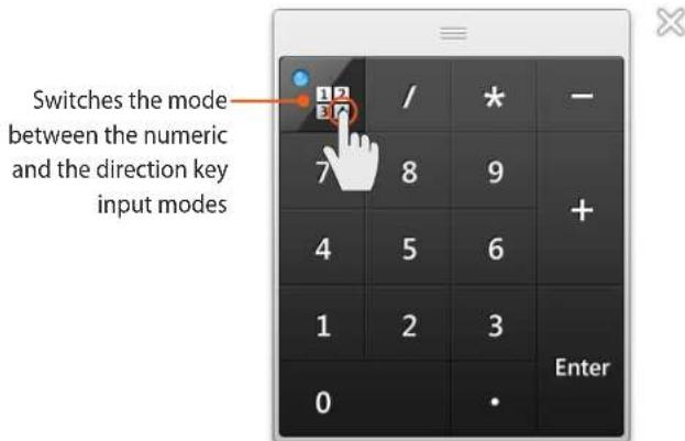 Switches the mode between the numeric and the direction key input modes 1 2 3 4 / * - 7 8 9 + 4 5 6 1 2 3 Enter 0 •