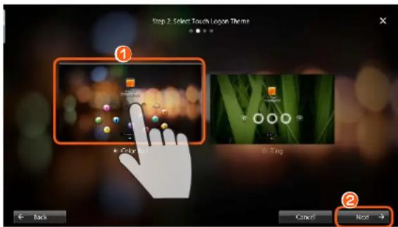 Step 2. Select Touch Logan Theme ① ② Back Cancel Next