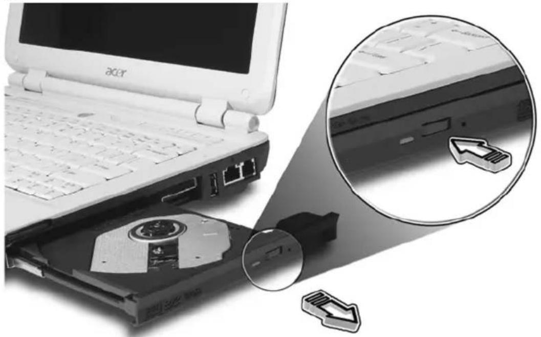 ACER Aspire 2920 - Ejecting the optical (CD or DVD) drive tray - 1