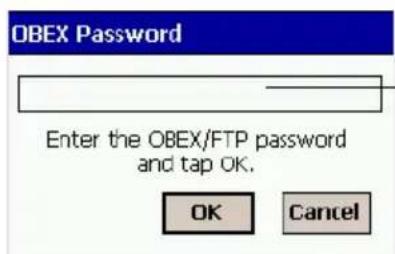 OBEX Password Enter the OBEX/FTP password and tap OK. OK Cancel