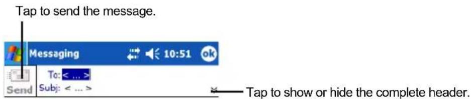 Tap to send the message. Messaging 10:51 ok To: < ... > Subj: < ... > Tap to show or hide the complete header.