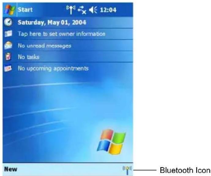 Start 12:04 Saturday, May 01, 2004 Tap here to set owner information No unread messages No tasks No upcoming appointments New Bluetooth Icon