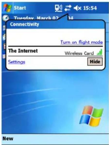 Start Tuesday, March 02 14 Connectivity Turn on flight mode The Internet Wireless Card Settings Hide New