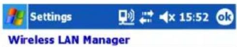 Settings x 15:52 ok Wireless LAN Manager
