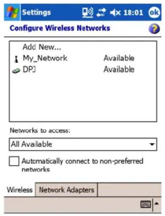 Settings Configure Wireless Networks Add New... My_Network Available DPJ Available Networks to access: All Available Automatically connect to non-preferred networks Wireless Network Adapters