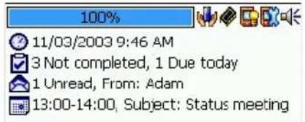 100% 11/03/2003 9:46 AM 3 Not completed, 1 Due today 1 Unread, From: Adam 13:00-14:00, Subject: Status meeting