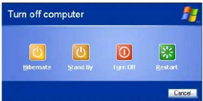 Turn off computer Hibernate Stand By Turn Off Restart Cancel