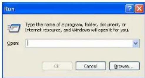 Run Type the name of a program, folder, document, or Internet resource, and Windows will open it for you. Open: OK Cancel Browse...