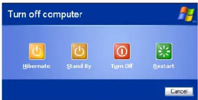 Turn off computer Hibernate Stand By Turn Off Restart Cancel