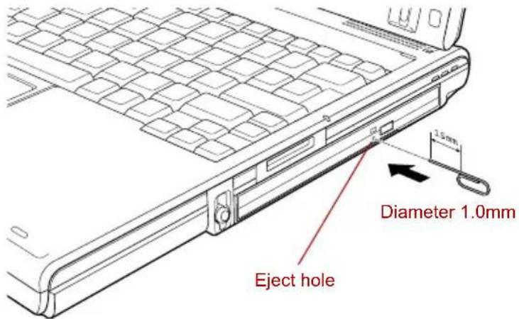 TOSHIBA Portege R400 - How to remove CD/DVD when the disc tray will not open - 1