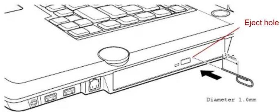 TOSHIBA Qosmio F20 - How to remove CD/DVD when the disk tray will not open - 1