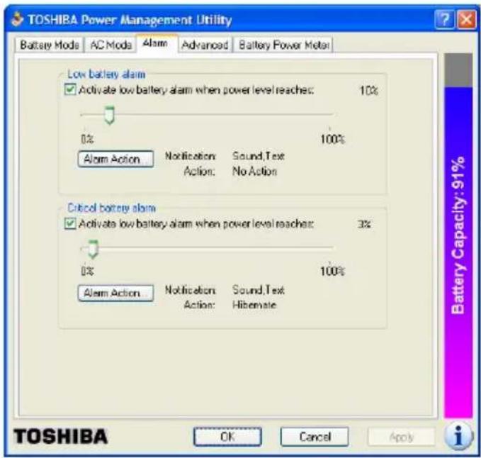 TOSHIBA Satellite 1110 - Setting battery alarms - 1
