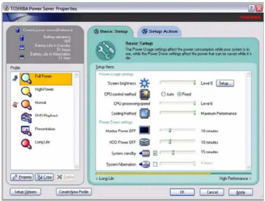 TOSHIBA Satellite A105 - Click Start, Control Panel, Performance and Maintenance, and then Toshiba Power Saver. - 1