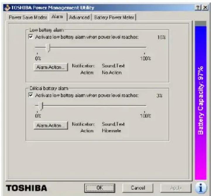 TOSHIBA Satellite 2430 - Setting battery alarms - 2