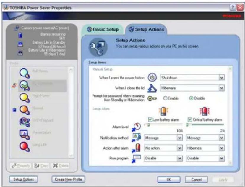 TOSHIBA Satellite U200 - Click on the Setup Action tab. - 1