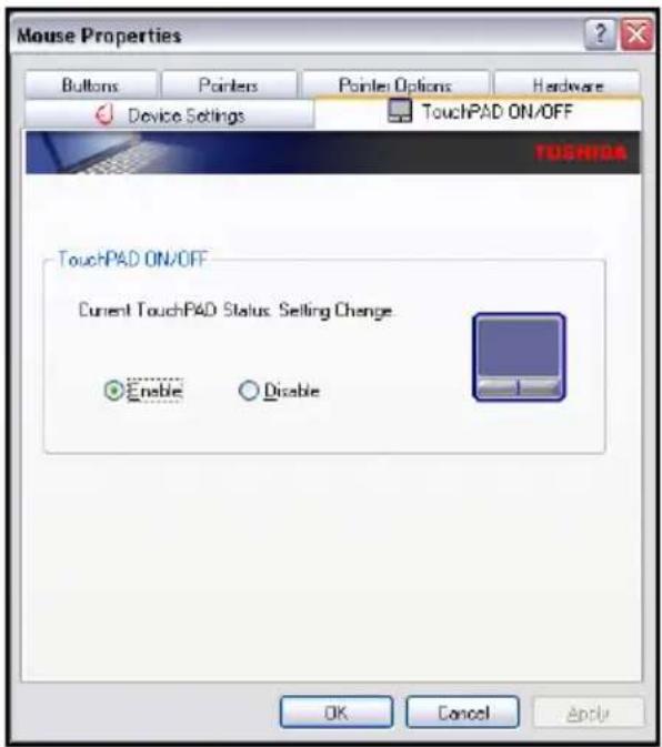 TOSHIBA Satellite U200 - Disabling or enabling the TouchPad - 1