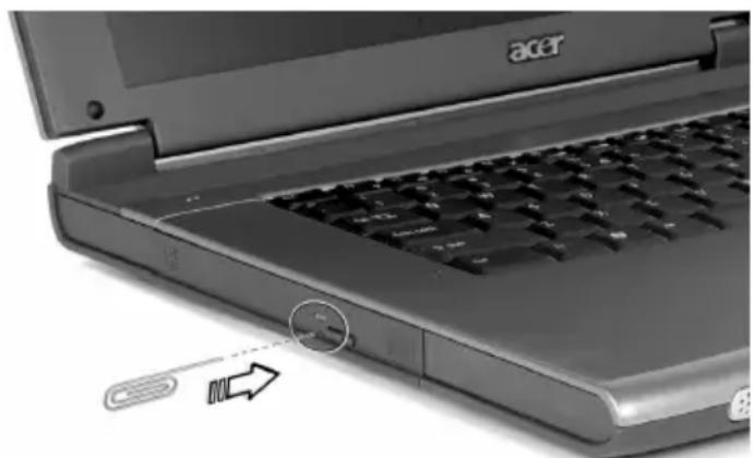 ACER TravelMate 4500 - I want to eject the CD or DVD tray without turning on the power. I cannot eject the CD or DVD tray. - 1