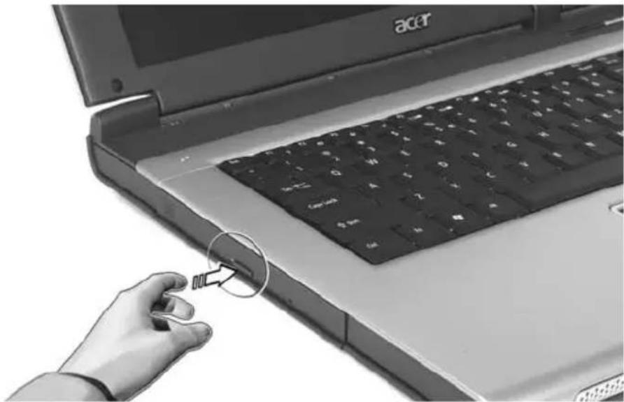 ACER TravelMate 4080 - Ejecting the optical (CD or DVD) drive tray - 1