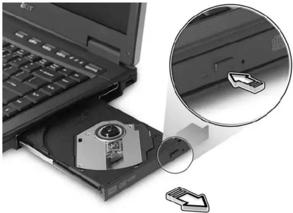 ACER TravelMate 6592G - Ejecting the optical (CD or DVD) drive tray - 1